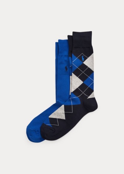 Calcetines Polo Ralph Lauren Hombre Azules / Negros - Argyle & Solid 2-Pack - QDXBU6825